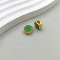 Golden beads with green enamel and Chinese character for joy for DIY jewelry - Green Enamel Le Character Bead (18489)