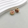 Matte gold pendant charm with red enamel and Chinese character for wealth and luck - Red Enamel Cai Character Bead (18527)