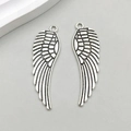 Antique silver wing charms for jewelry making with vintage feather texture detail - Antique Silver Wing Style (2488)