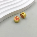 Golden round fortune bead with red enamel finish and Chinese character Cai for DIY jewelry - Red Enamel Round Cai Character Bead (18527)