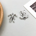 Antique silver alloy candy cane pendant with bow detail for DIY holiday jewelry making - 1Pc Antique Silver Christmas Candy Cane (3997)