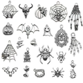 Antiek zilveren Halloween-bedels met spinnen schedels en pompoenen voor doe-het-zelf sieraden - Gemengde Antiek Zilveren Halloween Set (SN62)