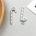 Silver alloy candy cane pendant with spiral texture for Christmas DIY jewelry making - 1Pc Antique Silver Christmas Candy Cane (4001)
