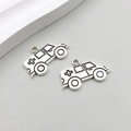 Pair of antique silver ambulance charms with medical cross detail for DIY jewelry - Medical Ambulance (10435) / 22*13mm