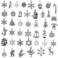 Set of 38 antique silver Christmas alloy charms including snowflakes and Santa for DIY jewelry - Mixed Christmas Elements (SN56) / 40Pcs Pack / Antique Silver