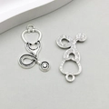 Antique silver stethoscope charm with double-sided texture for jewelry making DIY - Medical Stethoscope (10437) / 15*28mm