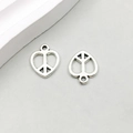 Antique silver heart charm with peace symbol cutout for DIY jewelry making - Peace Symbol Heart (2520) / 12*14mm
