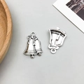 Antique silver Christmas bell with bow charm for DIY jewelry making - 1Pc Antique Silver Christmas Bell (7745)