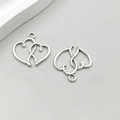 Antique silver heart-shaped hollow charms with rings for DIY jewelry making - Antique Silver Double Heart (5801) / 19*19mm