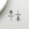Detail of vintage silver heart key pendants with wings for DIY jewelry making - Heart Wings Key (11474)
