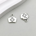 Antique silver nurse hat charms with cross symbol for DIY jewelry making and crafts - Medical Nurse Hat (10440) / 12*16mm