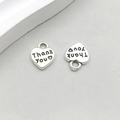 Antique silver heart charm with Thank You engraving and polished metal finish - Antique Silver Thank You Heart Letter (7026) / 10*13mm
