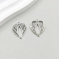 Pendentifs cœur ailes d'ange en argent antique avec texture plume et anneau bélière - Style Pendentif Cœur Aile Argent Antique (14097)