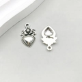 Antique silver alloy heart pendant with embossed flower pattern and hanging loop - Antique Silver Heart (7265) / 11*18mm