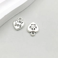 Antique silver heart charm pendant with 'my DOG' engraving and paw print for DIY jewelry - my dog Heart (7277) / 10*12mm