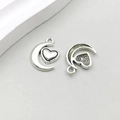 Pair of antique silver hollow moon and heart charms for DIY jewelry making - Moon Heart (8007) / 13*18mm
