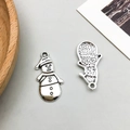 Antique silver snowman pendant charm with festive details for DIY jewelry making - 1Pc Antique Silver Christmas Snowman (8843)