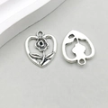 Antique silver alloy heart pendant with hollow rose detail and vintage metal finish - Antique Silver Heart Flower (10412) / 15*19mm