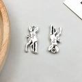 Set of two antique silver alloy deer pendants with vintage texture for DIY jewelry making - 1Pc Antique Silver Christmas Deer (b363)