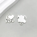 Antique silver alloy heart pendant featuring I Love You text and brushed metal back - Antique Silver Heart Letter i love you (11433) / 15*16mm