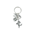 Antique silver cowboy keychain with horse, horseshoe, boot and hat pendants on white background - Antique Silver Western Cowboy Set (ER555)