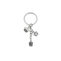 Portachiavi vintage in lega d'argento con tre ciondoli a corona traforata in stile antico - Stile Corona Argento Antico (ER553)
