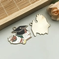 Enamel graduation charm with black doctoral cap and red rose on gold base - Black Cap with Flowers Style (18794)