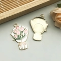 Pink tulip flower bouquet alloy pendant for DIY jewelry making and bracelets - Pink Handheld Flower Style (18796)