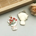 Enameled tulip flower bouquet alloy pendant for DIY bracelets and necklaces - Red Handheld Flower Style (18797)