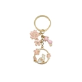 Porte-clés chat et fleur de cerisier en alliage doré avec émail rose délicat - Style Chat Cerisier Rose (ER560)