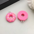 Macro shot of colorful resin donut charms with sprinkles and silver hooks for DIY jewelry - Rose Red (17181)