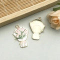Detail of tulip flower enamel pendant with gold finish back and top hanging loop - Pink Tulip Bouquet Style (18796)