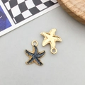 Blue enamel starfish alloy charms with gold metallic back for DIY jewelry making - Black Enamel Ocean Starfish Style (8613)