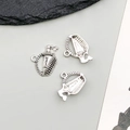 Antik-Silber Anhänger Set mit Weinflasche und Gläsern für DIY-Schmuck - Weinmandl-Stil (12142)