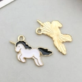 Unicorn enamel charm pendant in black and white finish for DIY jewelry making - Black and White Enamel Running Unicorn Style (9934)