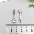 Detailed scale measurement of a silver shovel pendant with 'LOVE' engraving on grey base - Antique Silver Cutlery Shovel (6*35mm)