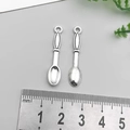 Detailed view of vintage silver alloy spoon pendants with length scale for DIY jewelry - Antique Silver Cutlery Spoon (6*33mm)