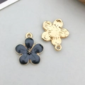 Floral black enamel alloy charm with golden metallic textured back for DIY jewelry - Black Enamel Cherry Blossom Style (10957)