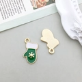 Green enamel mitten charm with snowflake pattern for DIY jewelry making and crafts - Christmas Mitten Shape (9900)