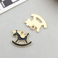 Golden alloy rocking horse charms with black enamel finish for DIY jewelry making - Black Enamel Rocking Horse Style (10990)