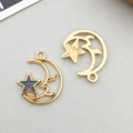 DIY star and moon alloy charms with gold plating and dark grey enamel finish - Black Enamel Moon and Star Style (11010)