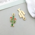 Pendentif cactus en émail vert et or pour la création de bijoux - Style Cactus (9913)