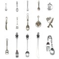 Antique silver cutlery charms set including mini spoons forks and knives for DIY jewelry - Antique Silver Cutlery Series (30 Pieces Set)
