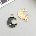 Crescent moon charm with black enamel and gold star for DIY jewelry making - Black Enamel Moon Style (11904)