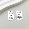 Pair of antique silver dumbbells charms featuring motivational YOU vs YOU engraved text - Antique Silver Square YOU VS YOU Letter Tag (8999)