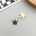 Cute black enamel and golden metal crown pendants for jewelry making with small ring loops - Black Enamel Crown Style (11909)