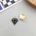 Diamond shaped black enamel alloy charm with gold metal backing for DIY jewelry making - Black Enamel Diamond Style (11916)