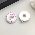 Resin doughnut pendant with white base and colorful sprinkles and metal ring - White (17182)