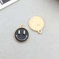 DIY black enamel smile face alloy charm with gold trim and honeycomb texture back - Black Enamel Round Smile Face Style (11924)