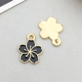 DIY black sakura flower charm with gold metal backing for jewelry making - Black Enamel Small Cherry Blossom Style (12088)